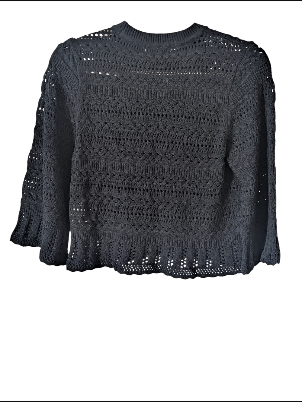 Madewell Black Open-Knit Crewneck Sweater